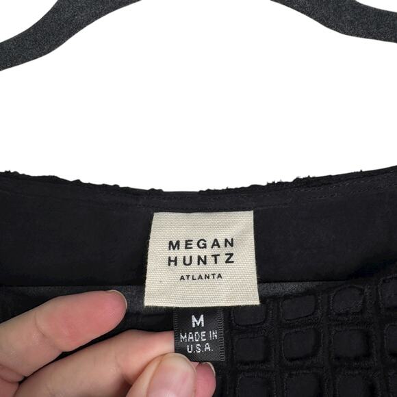 Megan Huntz Atlanta Black Windowpane 3/4 Sleeve Midi Dress Medium M Sheer USA - Picture 5 of 14